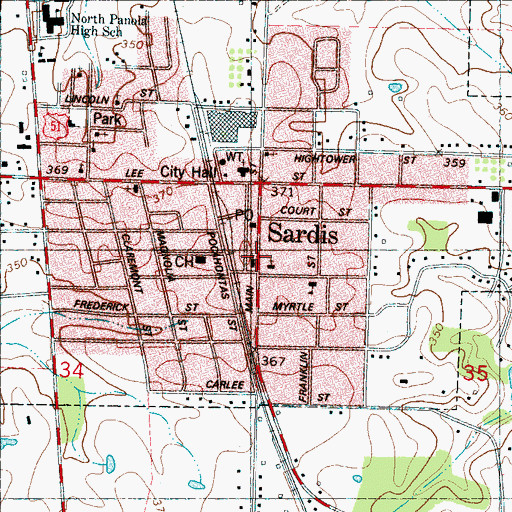 Topographic Map of Sardis United Methodist Church, MS