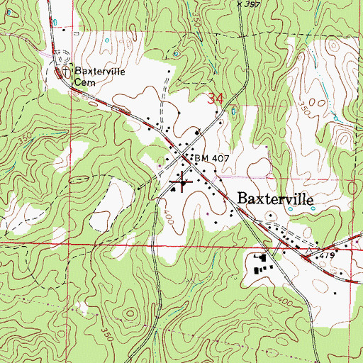 Topographic Map of Baxterville Baptist Church, MS