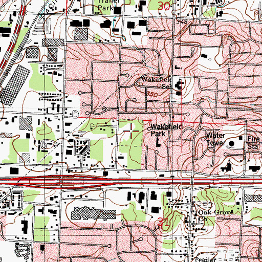 Topographic Map of Wakefield Park, AR