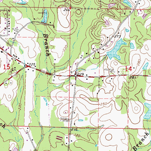 Topographic Map of Glaston, MS