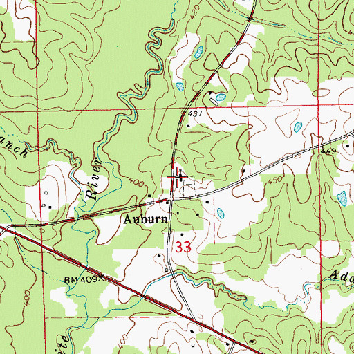 Topographic Map of Adams Church, MS