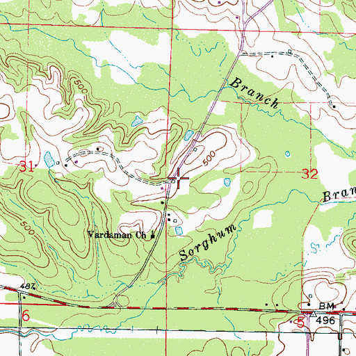 Topographic Map of Red Bud (historical), MS