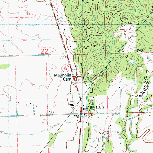 Topographic Map of Magnolia Cemetery, MS