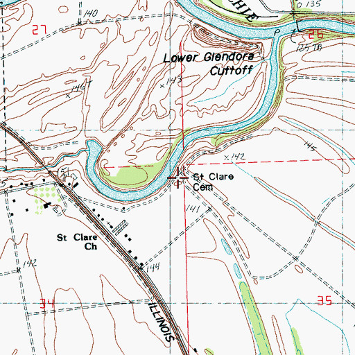 Topographic Map of Saint Clare Cemetery, MS
