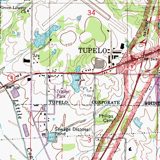 Topographic Map of Ballard Park, MS