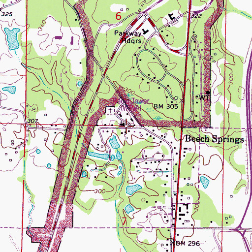 Topographic Map of Beech Springs School (historical), MS