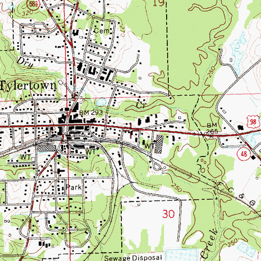 Topographic Map of Tylertown City Hall, MS