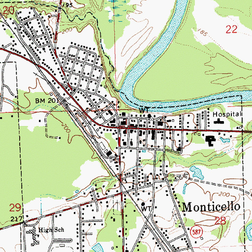 Topographic Map of Monticello First Baptist Church, MS