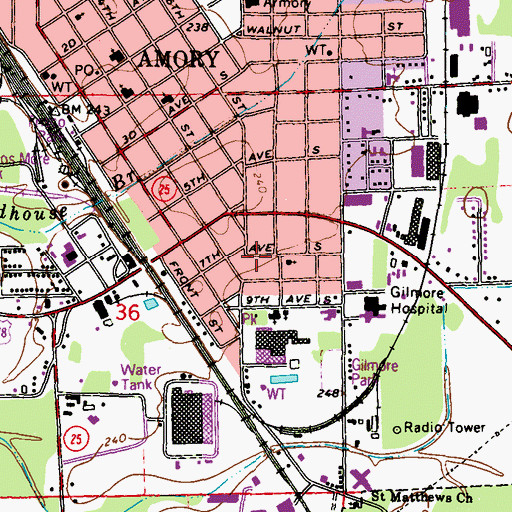Topographic Map of Amory Regional Museum, MS