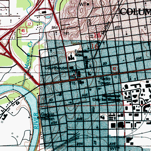 Topographic Map of Columbus City Hall, MS