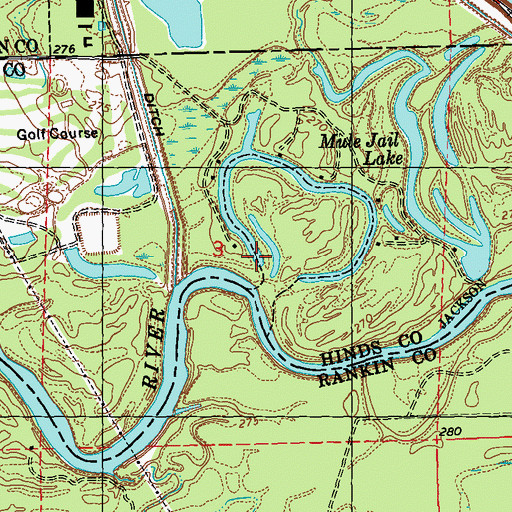 Topographic Map of Mule Jail Lake, MS