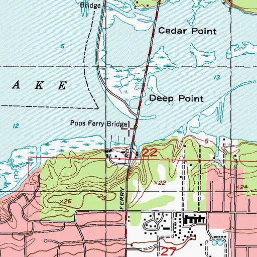 Topographic Map of Pops Ferry (historical), MS