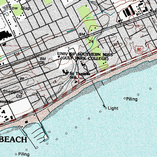 Topographic Map of Saint Thomas Elementary School, MS