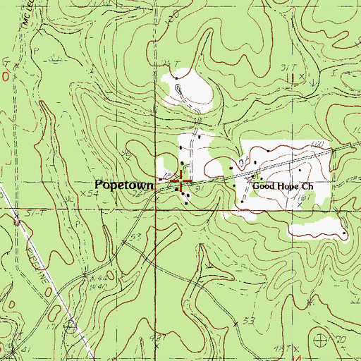 Topographic Map of Popetown, MS