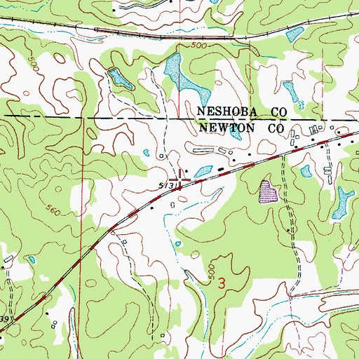 Topographic Map of Hunters Mill (historical), MS