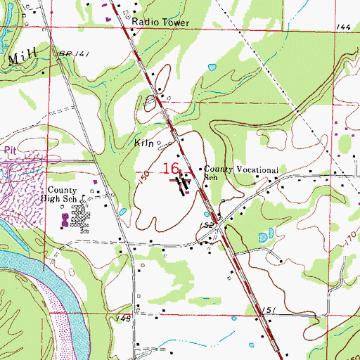 Topographic Map of Marion County Vocational School, MS