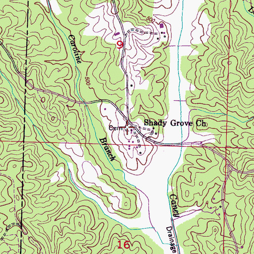 Topographic Map of Shady Grove Cemetery, MS