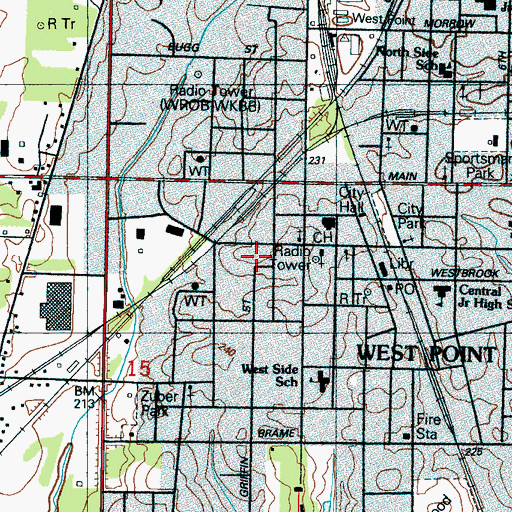 Topographic Map of Ivy Memorial Hospital, MS