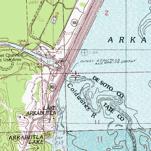 Topographic Map of Arkabutla Dam, MS