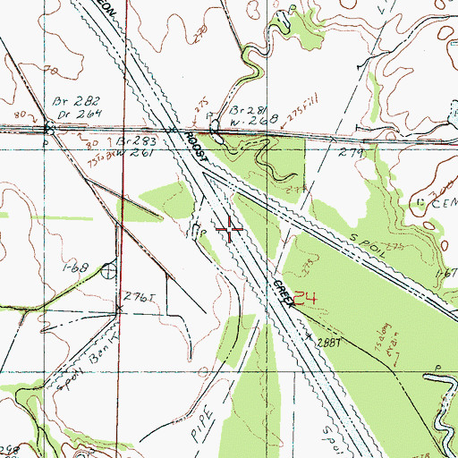 Topographic Map of Pigeon Roost Creek Canal, MS