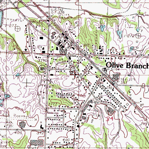 Topographic Map of Maples Memorial United Methodist Church, MS