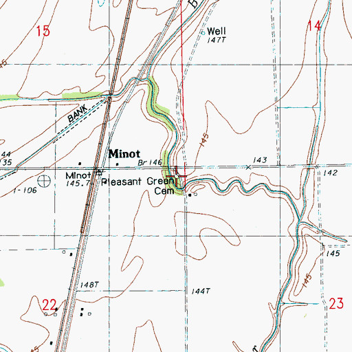 Topographic Map of Pleasant Green Cemetery, MS