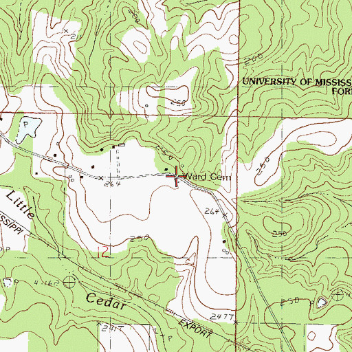 Topographic Map of Ward Cemetery, MS