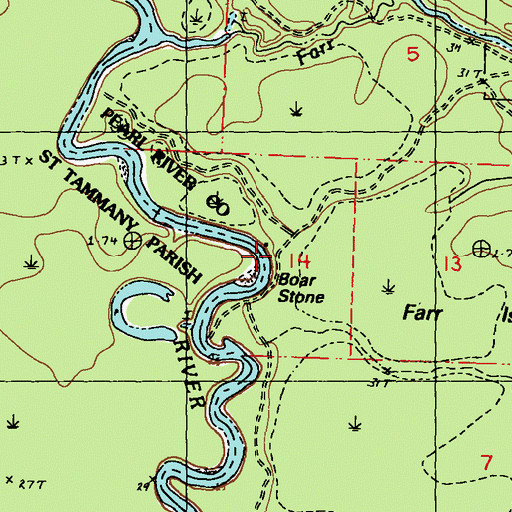 Topographic Map of Boar Stone, MS