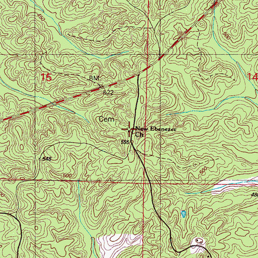 Topographic Map of New Ebenezer Church, MS