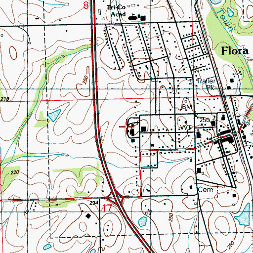 Topographic Map of Flora School, MS