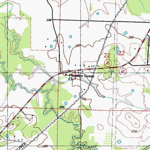 Topographic Map of Pleasant Green School (historical), MS