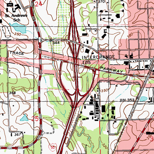 Topographic Map of Interchange 105A, MS
