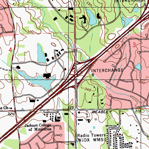 Topographic Map of Interchange 8, MS