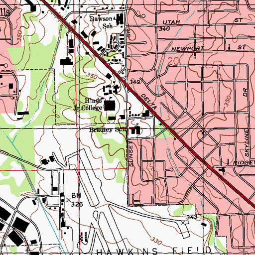 Topographic Map of Bradley School, MS