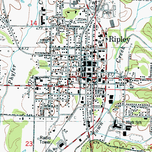 Topographic Map of Ripley, MS