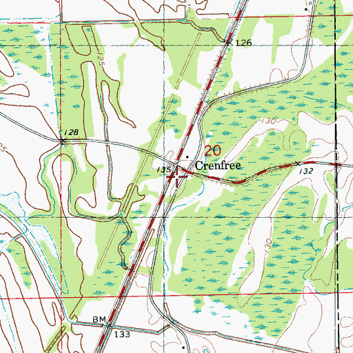 Topographic Map of Crenfree, MS