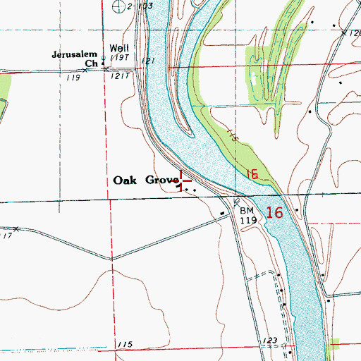 Topographic Map of Oak Grove, MS