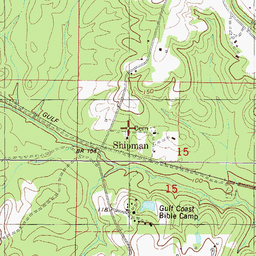 Topographic Map of Shipman, MS