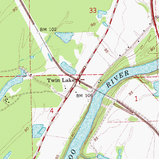 Topographic Map of Twin Lake, MS