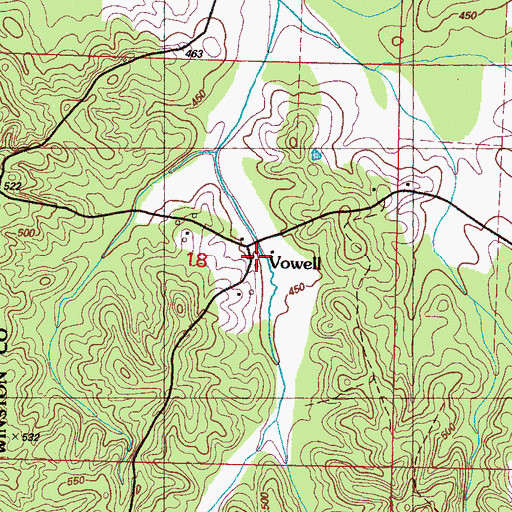 Topographic Map of Vowell, MS