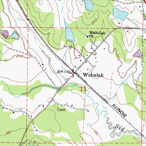 Topographic Map of Wahalak, MS