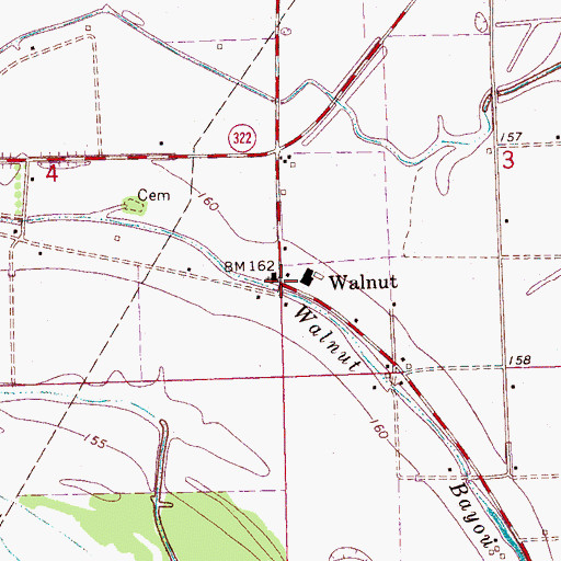 Topographic Map of Walnut, MS