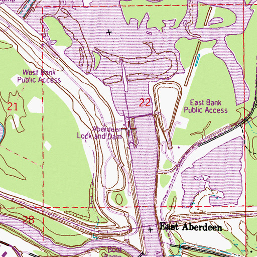 Topographic Map of Aberdeen Lock and Dam, MS