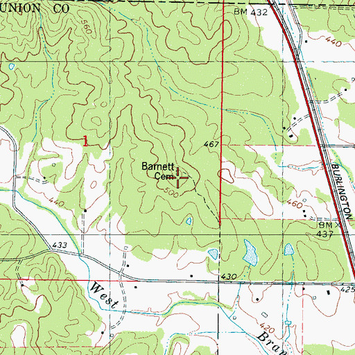 Topographic Map of Barnett Cemetery, MS