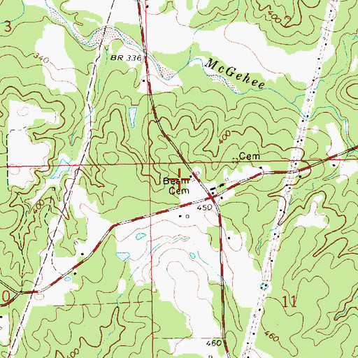 Topographic Map of Beam Cemetery, MS