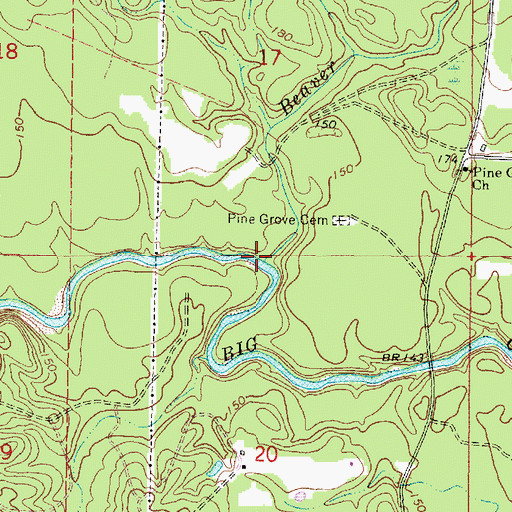 Topographic Map of Beaver Run, MS