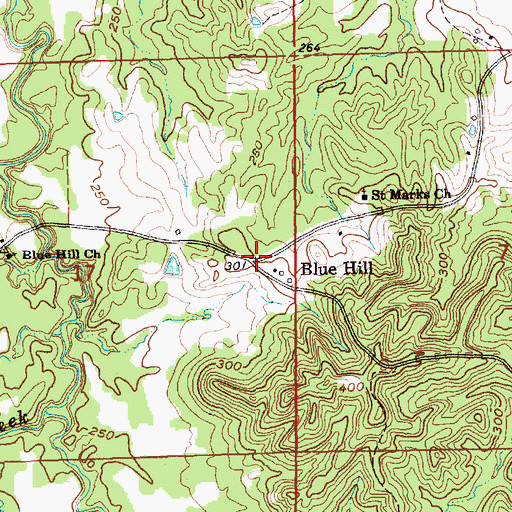 Topographic Map of Blue Hill, MS