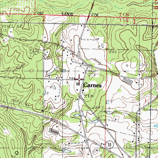 Topographic Map of Carnes, MS
