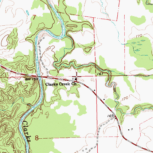 Topographic Map of Clarks Creek Church, MS