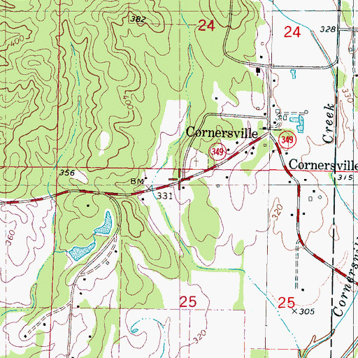Topographic Map of Cornersville, MS